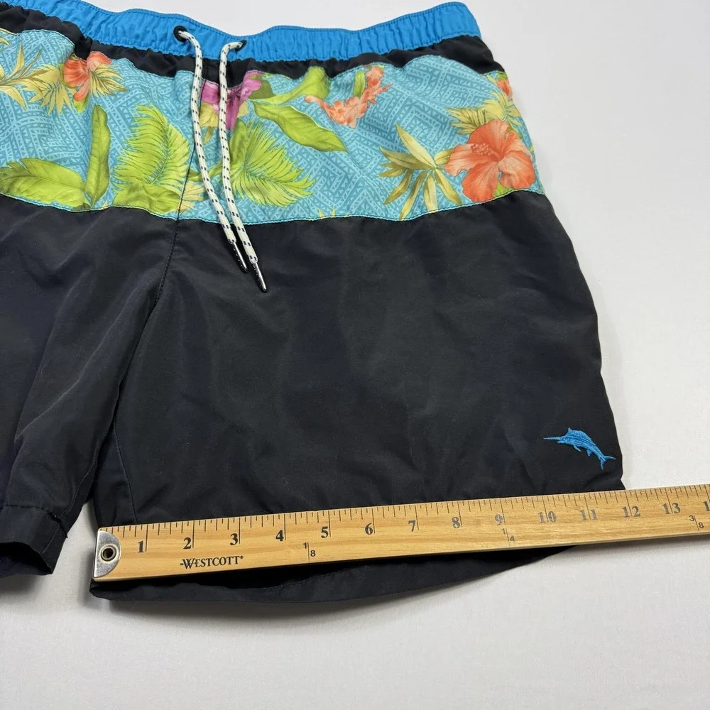 Tommy Bahama Relax Shorts Mens XL Black Hawaiian Floral Swim Trunks Mesh Lined‎
